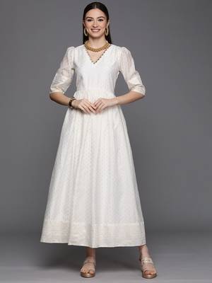 Off-white printed chanderi long-kurtis 4