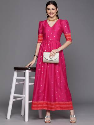 Pink printed chanderi long-kurtis 1