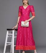 Pink printed chanderi long-kurtis
