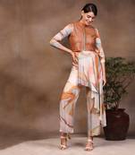 Multi Colour Conversational Printed Jumpsuit With Leather Jacket