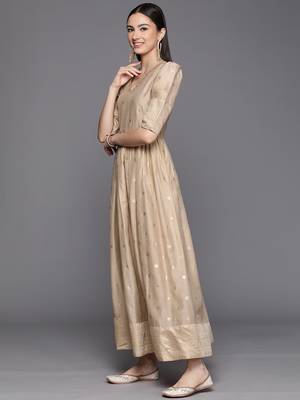 Beige printed chanderi long-kurtis 3
