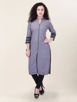 Grey plain cotton ethnic-kurtis 1