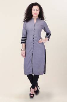 Grey plain cotton ethnic-kurtis