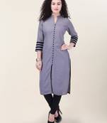 Grey plain cotton ethnic-kurtis