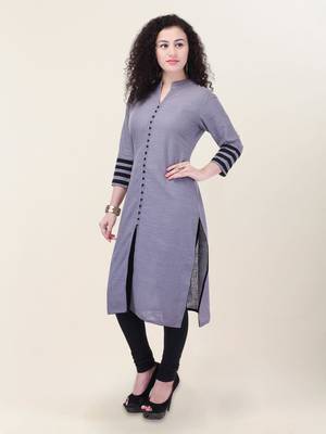 Grey plain cotton ethnic-kurtis 3
