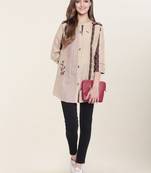 Beige embroidered cotton short-kurtis