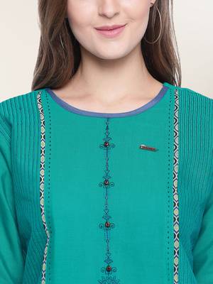 Green embroidered cotton short-kurtis 4
