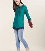 Green embroidered rayon short-kurtis