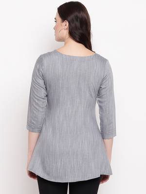 Grey embroidered cotton short-kurtis 2