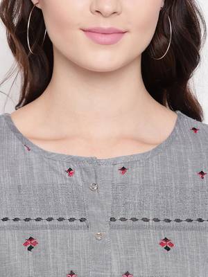 Grey embroidered cotton short-kurtis 4