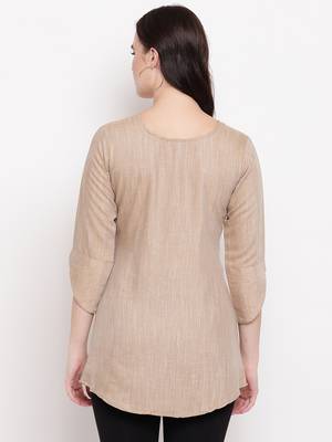 Brown embroidered cotton short-kurtis 2