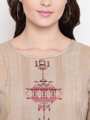 Brown embroidered cotton short-kurtis 4