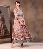 Peach vintage Trails Printed Two Layered Anarkali Dress