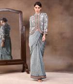 Green vintage Trails Printed Drape Skirt With Embroidered Top