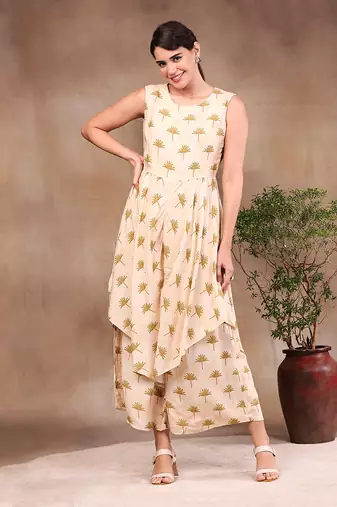 Conversational Printed Jumpsuit With Embroidered Jacket