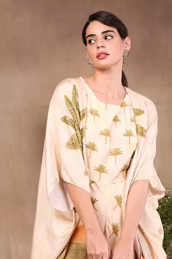 Conversational Printed Jumpsuit With Embroidered Jacket