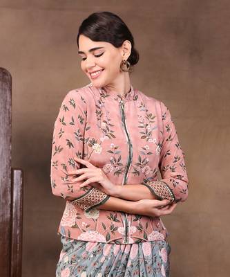 Vintage Trails Printed Drape Skirt With Embroidered Jacket 4