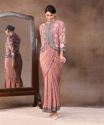 Vintage Trails Printed Drape Skirt With Embroidered Jacket 1