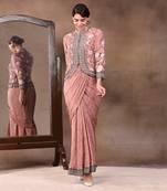 Vintage Trails Printed Drape Skirt With Embroidered Jacket