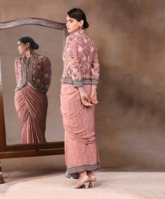 Vintage Trails Printed Drape Skirt With Embroidered Jacket 3
