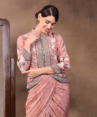 Vintage Trails Printed Drape Skirt With Embroidered Jacket 4