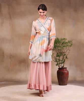 Conversational Printed Sequin Top With Sharara Pants 2