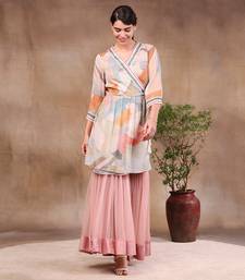 Conversational Printed Sequin Top With Sharara Pants
