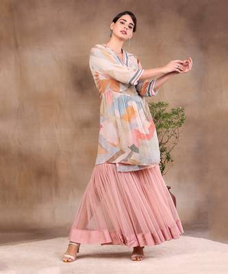 Conversational Printed Sequin Top With Sharara Pants 3