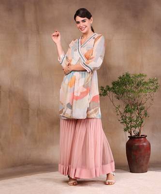 Conversational Printed Sequin Top With Sharara Pants 1