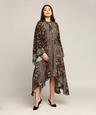 Black Batik Printed Asymmetrical Dress 2