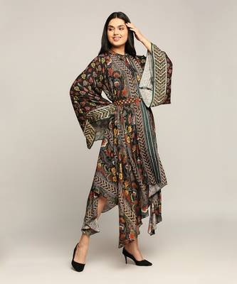 Black Batik Printed Asymmetrical Dress 3