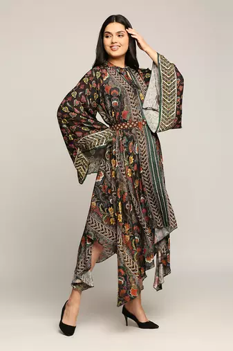 Black Batik Printed Asymmetrical Dress