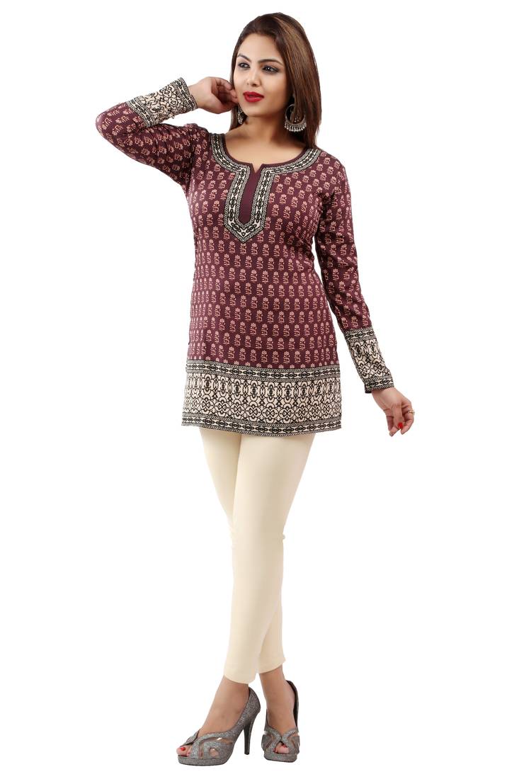 Majanta printed crepe stitched short-kurtis