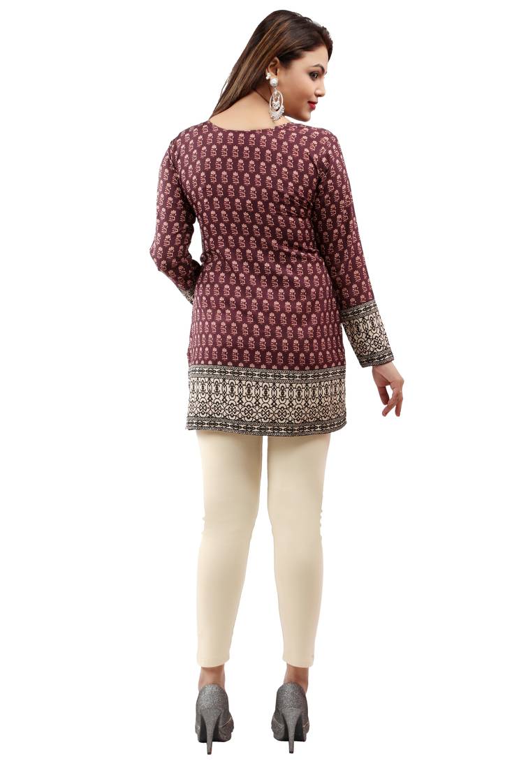 Majanta printed crepe stitched short-kurtis