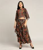 Black batik Printed Top With Layered Pants