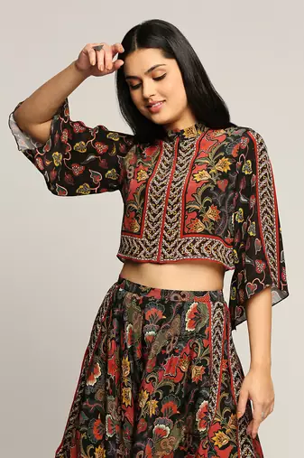 Black batik Printed Top With Layered Pants