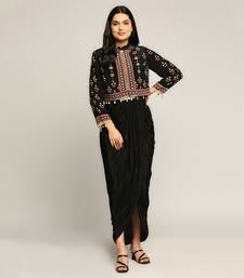 Black ethnic Folklore Printed Top With Drape Skirt