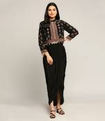 Black ethnic Folklore Printed Top With Drape Skirt