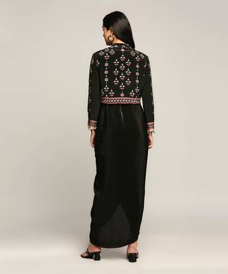 Black ethnic Folklore Printed Top With Drape Skirt 4