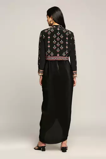 Black ethnic Folklore Printed Top With Drape Skirt