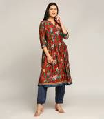 Red orchid Bloom Printed Flared Kurta With Pant