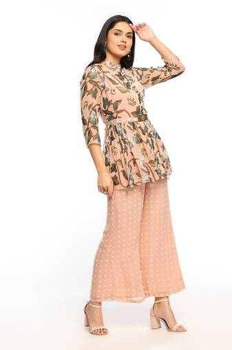 Peach orchid Bloom Printed Pant Set 