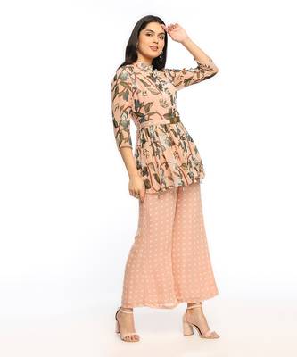 Peach orchid Bloom Printed Pant Set  1