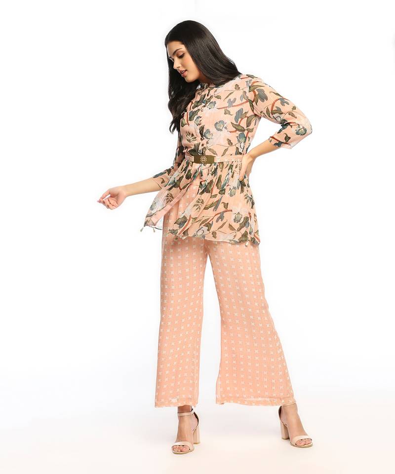 Peach orchid Bloom Printed Pant Set 