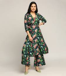 Green orchid Bloom Printed Co-Ord Set With Jacket