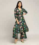 Green orchid Bloom Printed Co-Ord Set With Jacket