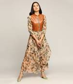 Peach orchid Bloom Printed Jumpsuit With Leather Jacket