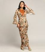 Peach orchid Bloom Printed Drape Skirt Set With Jacket