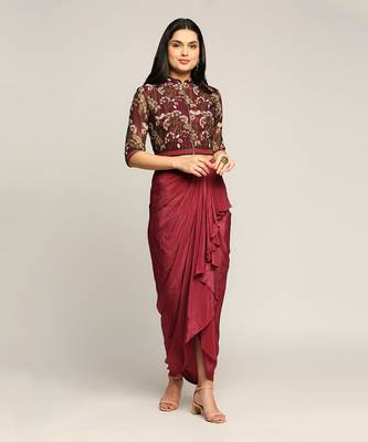 Wine night Shade Printed Top With Drape Skirt 1