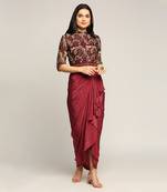 Wine night Shade Printed Top With Drape Skirt
